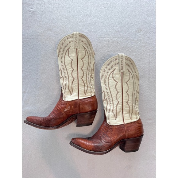 VTG J Chisholm Boots Womens  Exotic Teju Lizard Cowgirl Cowboy Leather 68235 6.5 - Picture 2 of 12